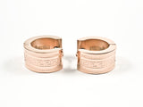 Beautiful Greek Design Accent Small Huggie Pink Gold Tone Steel Earrings