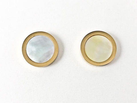 Elegant Round Shape Mother Of Pearl Center Gold Tone Disc Steel Earrings