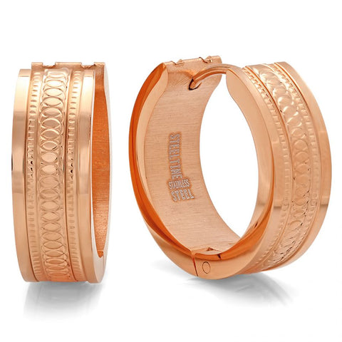 Classic Texture Accent Design Rose Gold Huggie Steel Earrings