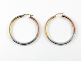 Modern Large Tri Color Tone Textured Steel Hoop Earrings