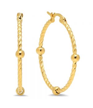 Classic Large Rope Style With Ball Charms Design Steel Hoop Earrings