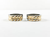 Modern Textured Metallic Pattern Two Tone Steel Huggie Earrings