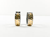 Modern Textured Metallic Pattern Two Tone Steel Huggie Earrings