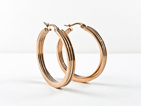 Casual Stylish Lined Design Rosegold Tone Steel Earrings