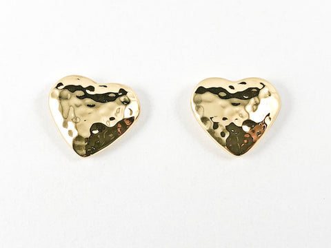 Dainty Casual Hammered Heart Design Yellow Gold Steel Earrings
