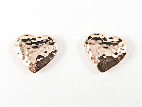 Dainty Casual Hammered Heart Design Rosegold Steel Earrings