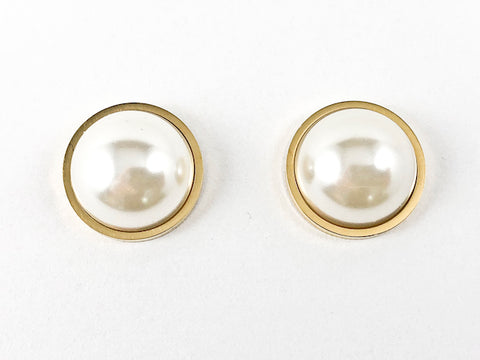 Casual Elegant Half Pearl Gold Tone Steel Earrings