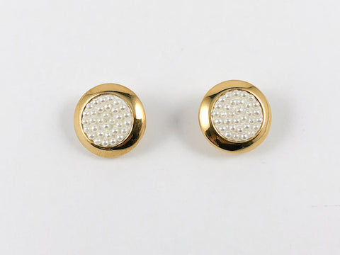 Elegant Casual Round Mini Pearl Gold Plated Stud Steel Earring