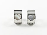 Modern Center Mother Of Pearl Heart Design Dainty Huggie Steel Earrings