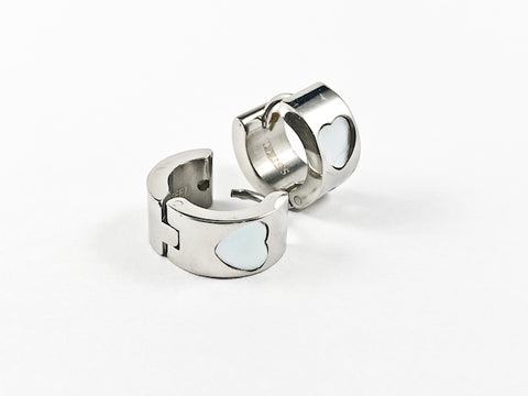 Modern Center Mother Of Pearl Heart Design Dainty Huggie Steel Earrings