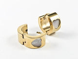 Modern Cute Dainty Design With Heart Mother Of Pearl Gold Tone Huggie Steel Earrings