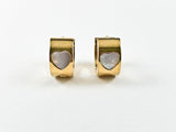 Modern Cute Dainty Design With Heart Mother Of Pearl Gold Tone Huggie Steel Earrings