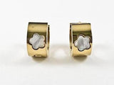 Modern Center Mother Of Pearl Star Design Dainty Huggie Steel Earrings