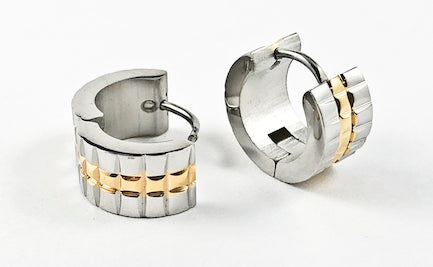 Modern Detailed Small Dainty Two Tone Style Huggie Steel Earrings