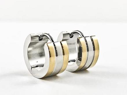 Modern Plain Two Tone Stripe Dainty Huggie Steel Earrings