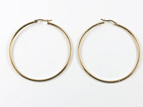Large Thin 50 mm Gold Tone Steel Hoop Earrings