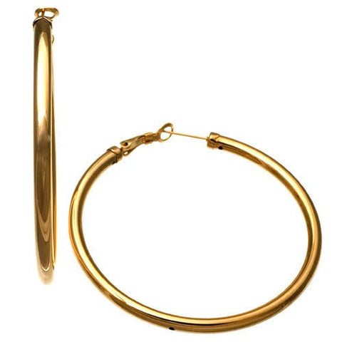 Classic Thick Omega Back Gold Tone Steel Hoop Earrings