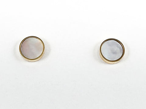 Beautiful Elegant Round Center Mother Of Pearl With Gold Tone Frame Steel Earrings