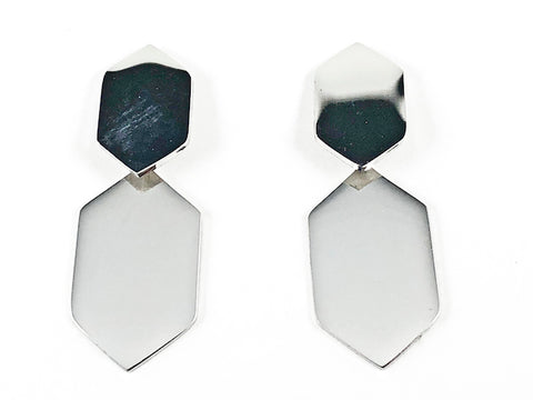 Modern Shiny Metallic Hexagon Shape Dangle Steel Earrings