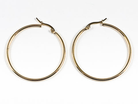 Delicate Thin 40 MM Hoop Gold Tone Steel Earrings