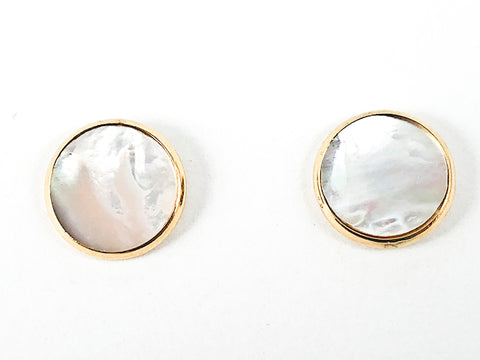 Elegant Round Shape Disc Mother Of Pearl Gold Tone Steel Earrings