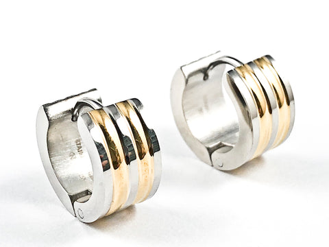 Modern Dainty 2 Tone Shiny Metallic Huggie Style Steel Earrings