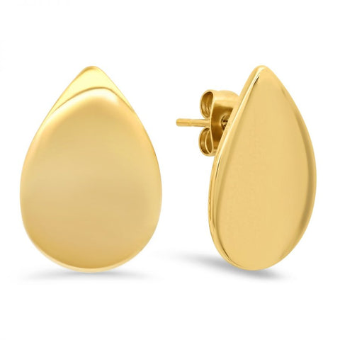 Modern Tear Drop Shape Shiny Metallic Gold Tone Steel Earrings