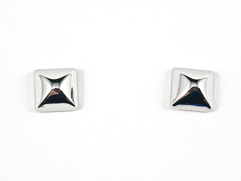 Beautiful Sharp Square Shape Shiny Metallic Silver Tone Stud Earrings