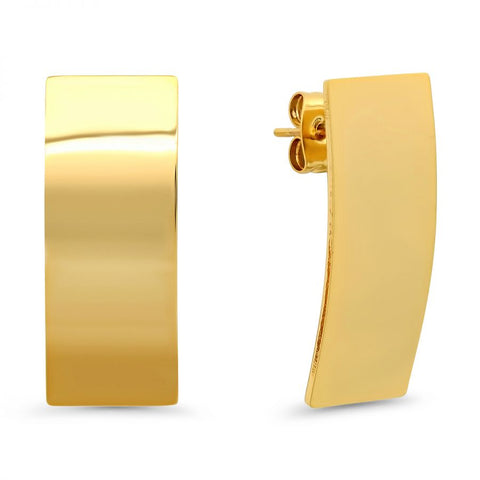 Beautiful Shiny Metallic Curved Rectangle Shape Gold Tone Steel Earrings