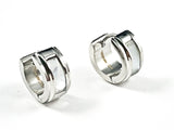 Elegant Dainty Center Mother Of Pearl Silver Tone Huggie Steel Earrings