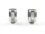 Elegant Dainty Center Mother Of Pearl Silver Tone Huggie Steel Earrings