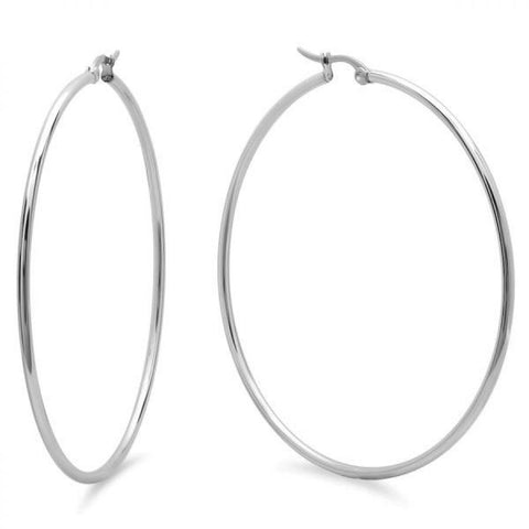 Classic Thin 60 MM Shiny Metallic Hoop Steel Earrings