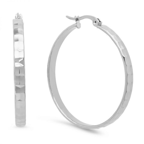 Classic Unique Hammered Polish Style Hoop Steel Earrings