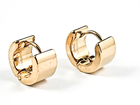 Nice Solid Shiny Metallic Micro Dainty Gold Tone Huggie Style Steel Earrings