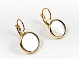 Beautiful Round Mother Of Pearl Disc Gold Tone Lever Back Steel Earrings