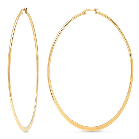 Simple Large 95 MM Thin Hoop Yellow Gold Tone Steel Earrings