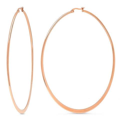 Simple Large 95 MM Thin Hoop Pink  Gold Tone Steel Earrings