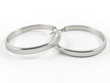 Modern Thick Center Textured 43 MM Hoop Steel Earrings