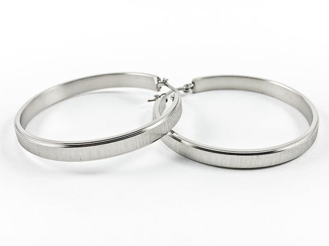 Modern Thick Center Textured 43 MM Hoop Steel Earrings