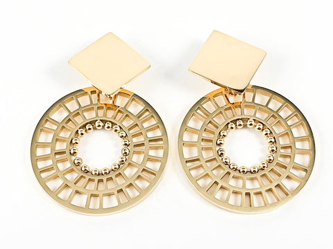 Unique Mix Shape Design Shiny Metallic Style Gold Tone Drop Steel Earrings