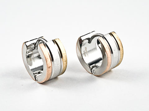 Nice Tri Tone Color Design Dainty Huggie Steel Earrings