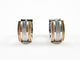 Nice Tri Tone Color Design Dainty Huggie Steel Earrings