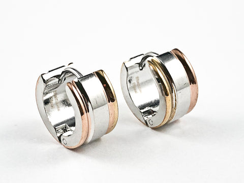 Nice Micro Tri Color Shiny Metallic Huggie Style Steel Earrings