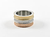 Beautiful Tri Tone Color Glitter Surface Material Thick Eternity Band Steel Ring
