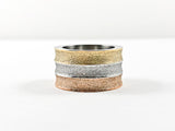 Beautiful Tri Tone Color Glitter Surface Material Thick Eternity Band Steel Ring