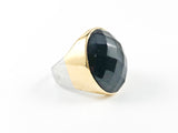 Nice Oval Shape Elegant Cute Black CZ Two Tone Steel Ring