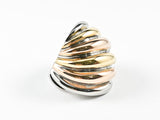 Modern Tri Color Multi Row Pattern Polish Design Steel Ring