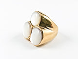 Elegant Mother Of Pearl 3 Circle Design Triangular Shape Gold Tone Steel Ring