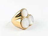 Elegant Mother Of Pearl 3 Circle Design Triangular Shape Gold Tone Steel Ring