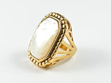 Elegant Large Rectangular Shape Center Mother Of Pearl Gold Tone Steel Ring